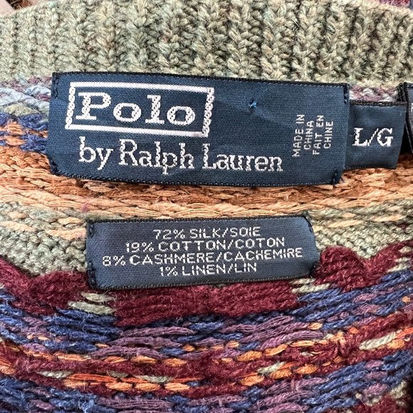 Vintage Polo Ralph Lauren Silk Cashmere Linen Fair Isle Knit Sweater Vest Preppy - Picture 6 of 9